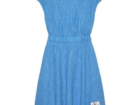 Calvin Klein Crinkle Fit Flare Klänning Blue Crush Fashion