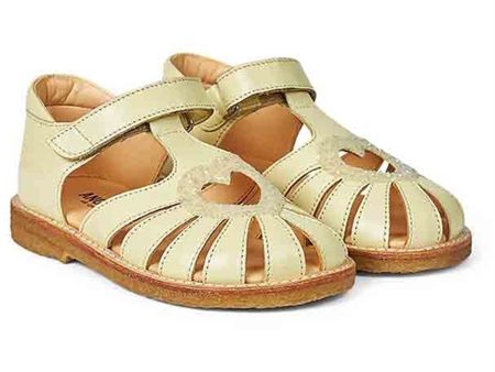 Angulus Hjerte Sandal M. Kardborreband Ljusgult Ljusgult Glitter For Discount