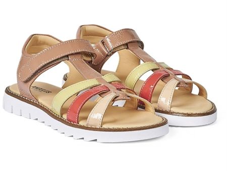 Angulus Sandal M. T-Rem Och Kardborreband Mörk Persika Persika Korall Ljusgul Hot on Sale