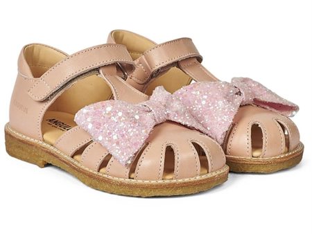 Angulus Sandal M. Rosett Och Kardborreband Peach Peach Glitter Cheap