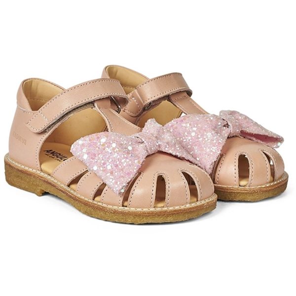 Angulus Sandal M. Rosett Och Kardborreband Peach Peach Glitter Cheap