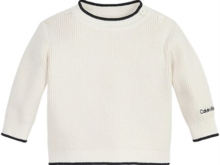 Calvin Klein Contrast Stickad Tröja Ivory Cheap