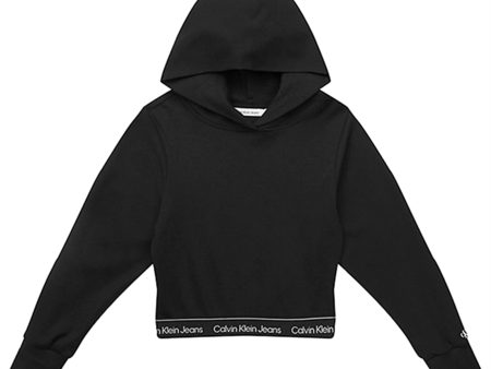 Calvin Klein Punto Logo Tape Cropped Hoodies Black on Sale