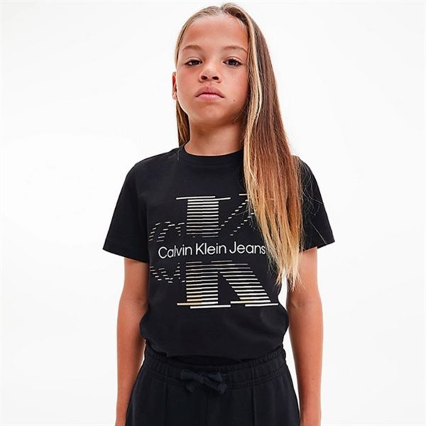 Calvin Klein Lined Monogram T-Shirt Black Cheap