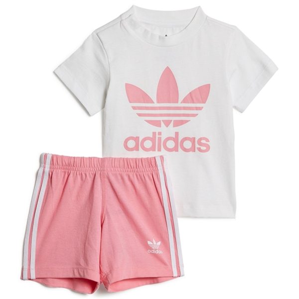 adidas Originals White   Pink Shorts Tee Set For Discount